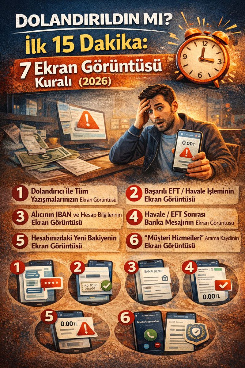 “Dolandırıldın mı? İlk 15 Dakika: 7 Ekran Görüntüsü Kuralı (2026)”